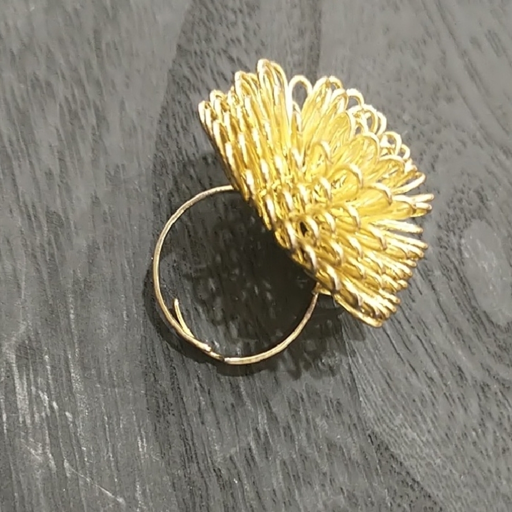 Gold Adjustable Floral Statement Ring - image 4